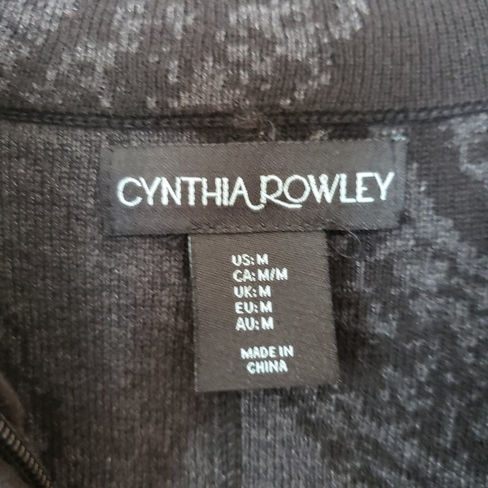 Cynthia Rowley Zip Front Gray Paisley Mock Neck Sweater Cardigan - Medium - Picture 3 of 11
